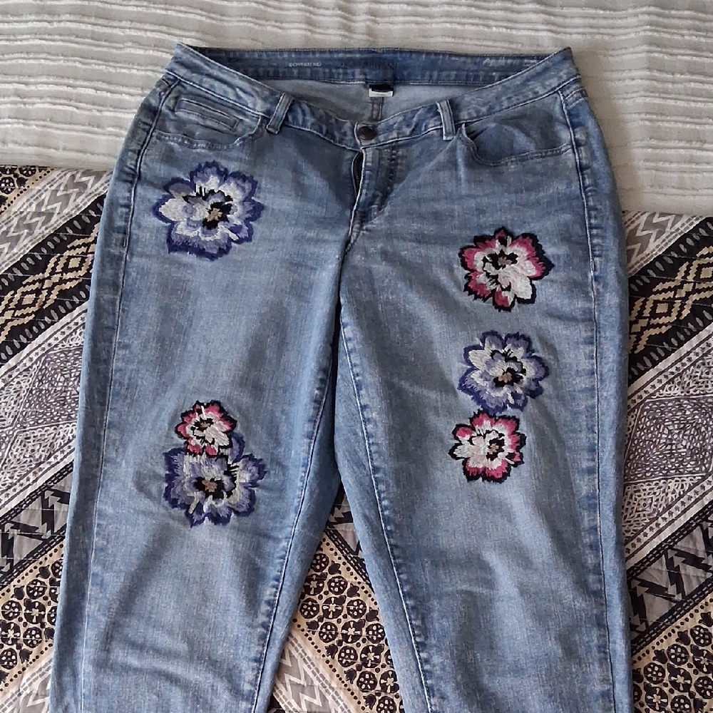 Lane Bryant Blue Floral Embroidered Skinny Jeans
